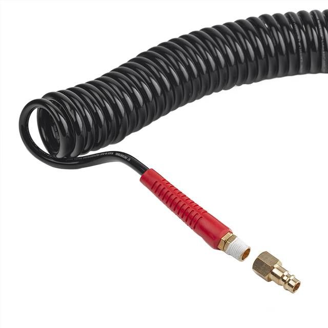 Шланг BLACK M-Flex STORM, 15 м, 5,5*8 мм, спиральный полиуретановый c поворотным шарниром, латунными быстроразъемными соединениями INTERTOOL PT-1791