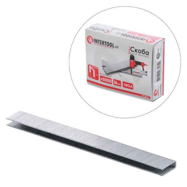 Скоба для степлера PT-1612 16×5,7(5,8) мм, 18GA, 1,25×1,0 мм, 5000 шт/упак INTERTOOL PT-8316 Скоба для степлера PT-1612 16×5,7(5,8) мм, 18GA, 1,25×1,0 мм, 5000 шт/упак INTERTOOL PT-8316