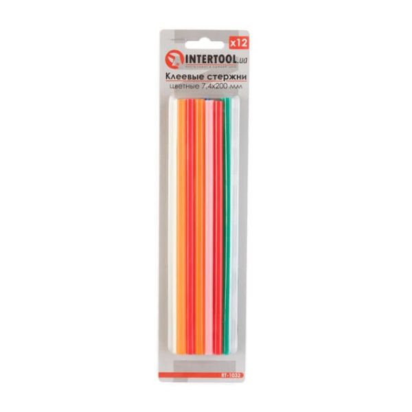 Комплект цветных клеевых стержней 7.4*200 мм, 12 ед. INTERTOOL RT-1032
