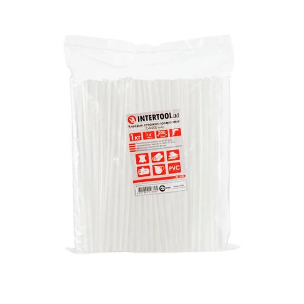 Комплект прозрачных клеевых стержней 7.4*200 мм, 1 кг INTERTOOL RT-1036 Комплект прозрачных клеевых стержней 7.4*200 мм, 1 кг INTERTOOL RT-1036