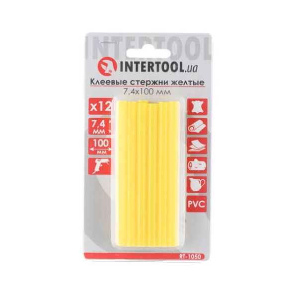 Комплект желтых клеевых стержней 7.4*100 мм, 12 ед. INTERTOOL RT-1050