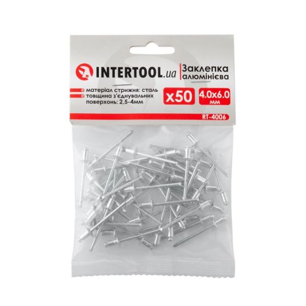 Заклепка алюминиевая 4,0*6,0 мм, 50 ед. INTERTOOL RT-4006