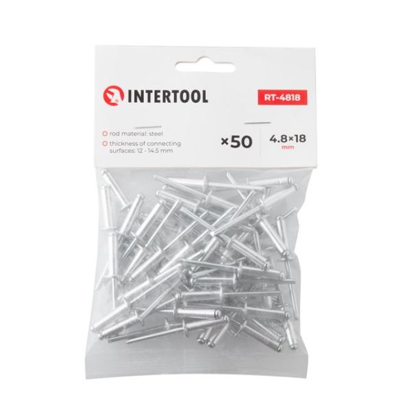 Заклепка алюминиевая 4.8*18 мм, 50 ед. INTERTOOL RT-4818