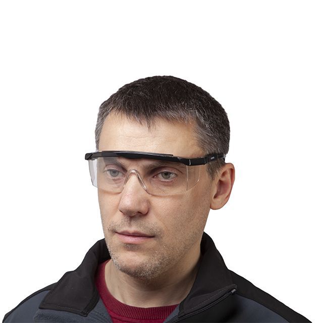 Очки защитные прозрачные, материал линз поликарбонат, регулируемые нейлоновые заушники, защита от удара, оптический класс 1 INTERTOOL SP-0080