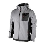 Куртка SOFTSHELL, светло серо-черная, с капюшоном, трехслойная, ткань стрейч 300GSM 100D с водо-, ветрозащитой, XXL INTERTOOL SP-3125