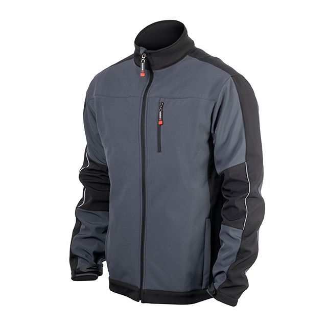 Куртка SOFTSHELL, темно серо-черная, трехслойная, ткань стрейч 300GSM 100D, с водо-, ветрозащитой, S INTERTOOL SP-3131