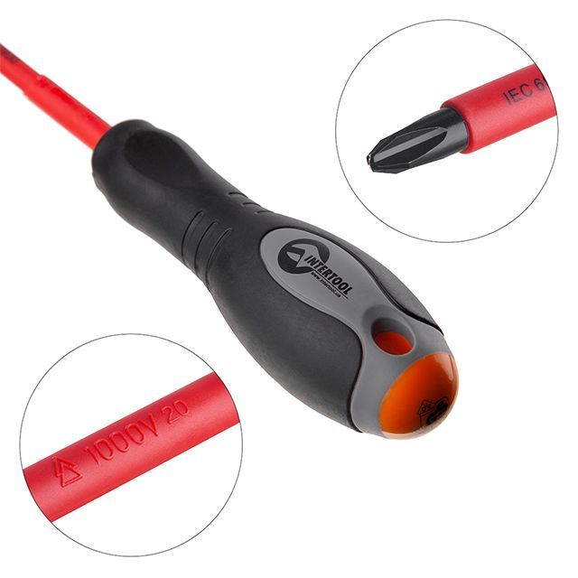 Отвертка изолированная крестовая PH3*150 мм, 1000 В INTERTOOL VT-3213