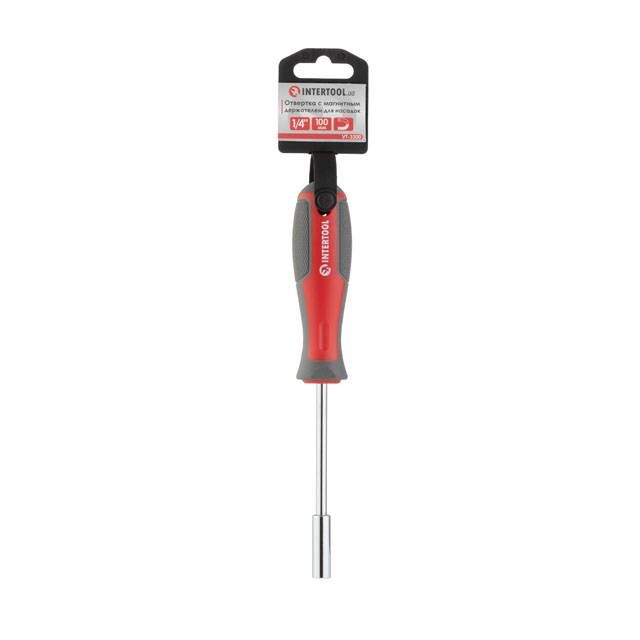 Отвертка с магнитным держателем для насадок 1/4" 100 мм, Cr-V INTERTOOL VT-3300