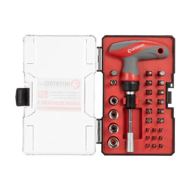 Отвертка Т-образная с храповым механизмом и комплектом насадок 29 ед. INTERTOOL VT-3330
