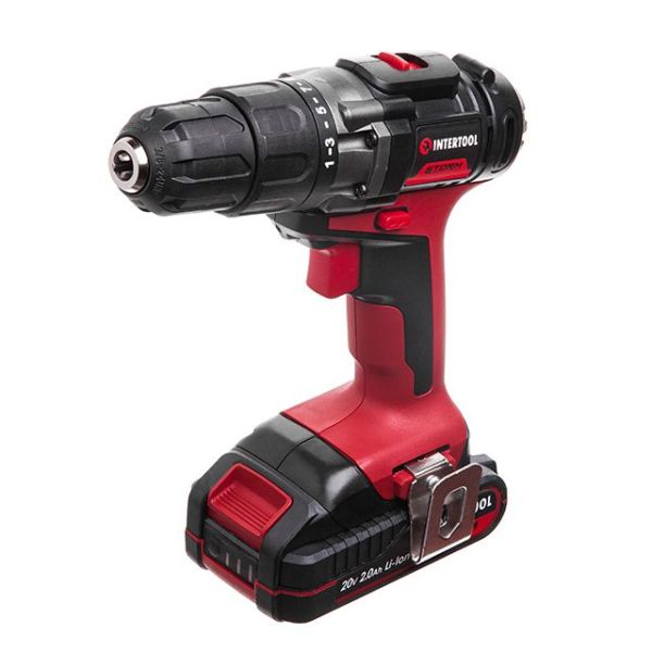 Дрель-шуруповерт аккумуляторная 20 В, 35 Nm, 0-400/0-1500 об/мин, 0,8-10 мм, литий-ион, 2x2.0 Ач, ЗУ, кейс INTERTOOL WT-0328 Дрель-шуруповерт аккумуляторная 20 В, 35 Nm, 0-400/0-1500 об/мин, 0,8-10 мм, литий-ион, 2x2.0 Ач, ЗУ, кейс INTERTOOL WT-0328
