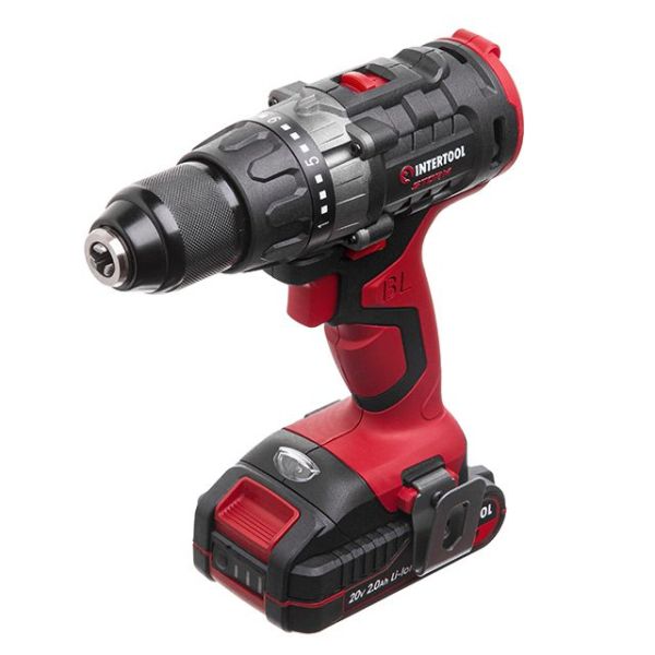 Дрель-шуруповерт аккумуляторная с бесщеточным двигателем 20 В, 50 Nm, 0-400/0-1500 об/мин, 1,5-13 мм, литий-ион, 2x2.0 Ач, ЗУ, кейс INTERTOOL WT-0331 Дрель-шуруповерт аккумуляторная с бесщеточным двигателем 20 В, 50 Nm, 0-400/0-1500 об/мин, 1,5-13 мм, литий-ион, 2x2.0 Ач, ЗУ, кейс INTERTOOL WT-0331