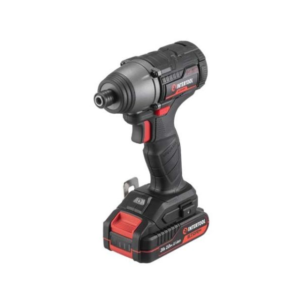 Шуруповерт ударный (винтоверт) аккумуляторный с бесщеточным двигателем 20 В, 200 Nm, 0-2900 об/мин, 0-4000 уд/мин, 1/4", литий-ион, 2.0Ач, ЗУ 2А, кейс INTERTOOL WT-0362 Шуруповерт ударный (винтоверт) аккумуляторный с бесщеточным двигателем 20 В, 200 Nm, 0-2900 об/мин, 0-4000 уд/мин, 1/4", литий-ион, 2.0Ач, ЗУ 2А, кейс INTERTOOL WT-0362