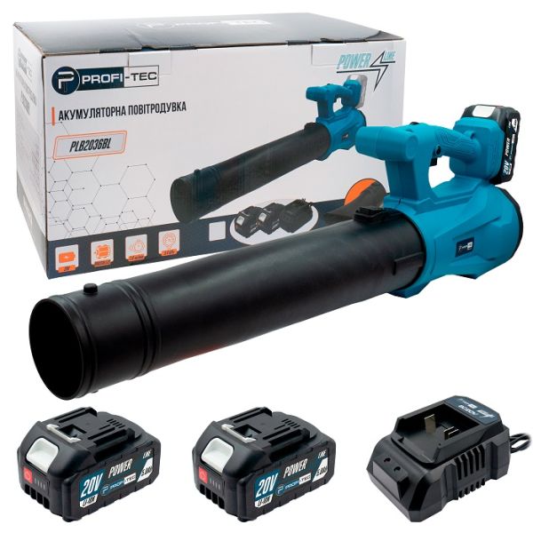 Акумуляторна повітродувка PROFI-TEC PLB2036BL POWERLine (2×PT2040MP (4.0 Аг), зарядний пристрій)