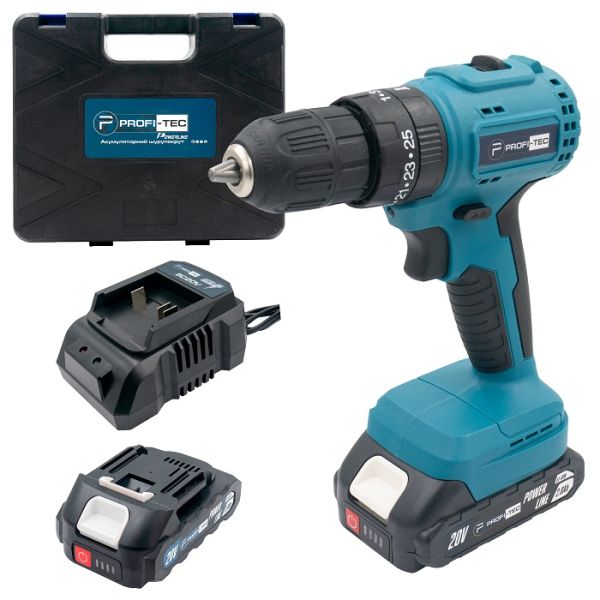 Акумуляторний шуруповерт PROFI-TEC PCD3520BL POWERLine (2×PT2020MP (2.0 Аг), зарядний пристрій)