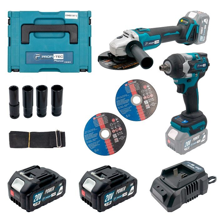 Аккумуляторный набор инструментов PROFI-TEC Combo Set 2/1 POWERLine (DGA20BL, DTW500BL) (2×PT2040MP (4.0 Ач), зарядное устройство)