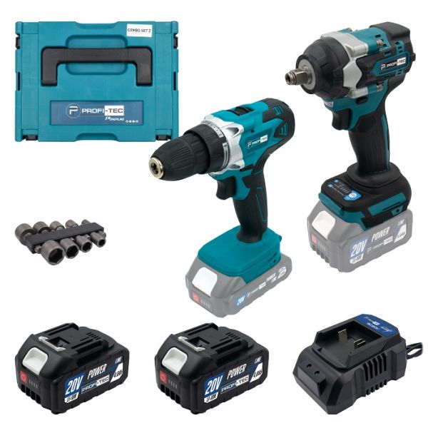 Акумуляторний набір інструментів PROFI-TEC Combo Set 2/6 POWERLine (PCD2820V, DTW500BL) (2×PT2040MP (4.0 Аг), зарядний пристрій)