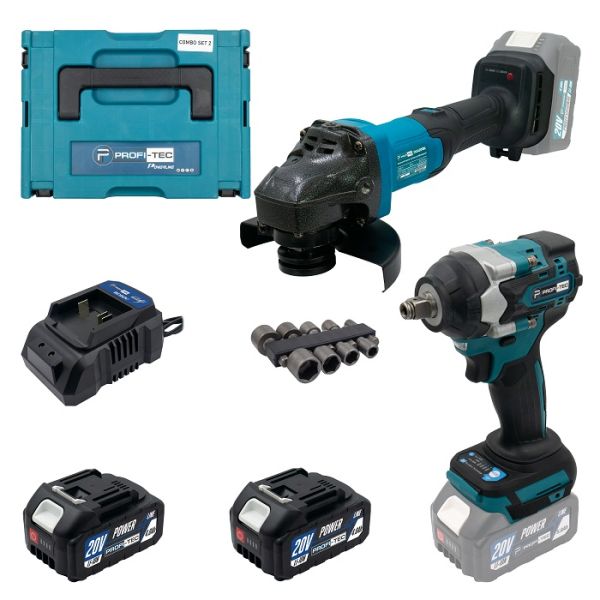 Акумуляторний набір інструментів PROFI-TEC Combo Set 2/7 POWERLine (DGA201BL, DTW500BL) (2×PT2040MP (4.0 Аг), зарядний пристрій)