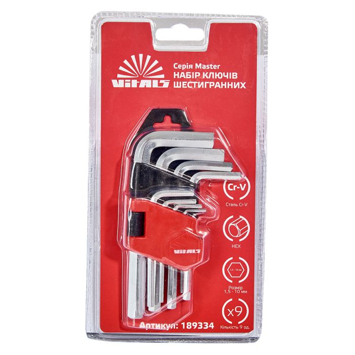 Набір ключів шестигранних 9 шт. 1,5–10 мм Vitals Master