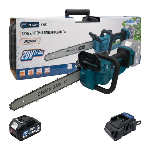 Акумуляторна ланцюгова пила PROFI-TEC PPCS3020BL POWERLine (1×PT2040MP (4.0 Аг), зарядний пристрій) Акумуляторна ланцюгова пила PROFI-TEC PPCS3020BL POWERLine (1×PT2040MP (4.0 Аг), зарядний пристрій)