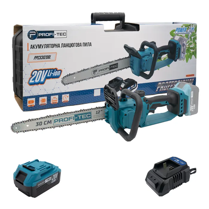 Акумуляторна ланцюгова пила PROFI-TEC PPCS3020BL POWERLine (1×PT2040EP (4.0 Аг), зарядний пристрій)