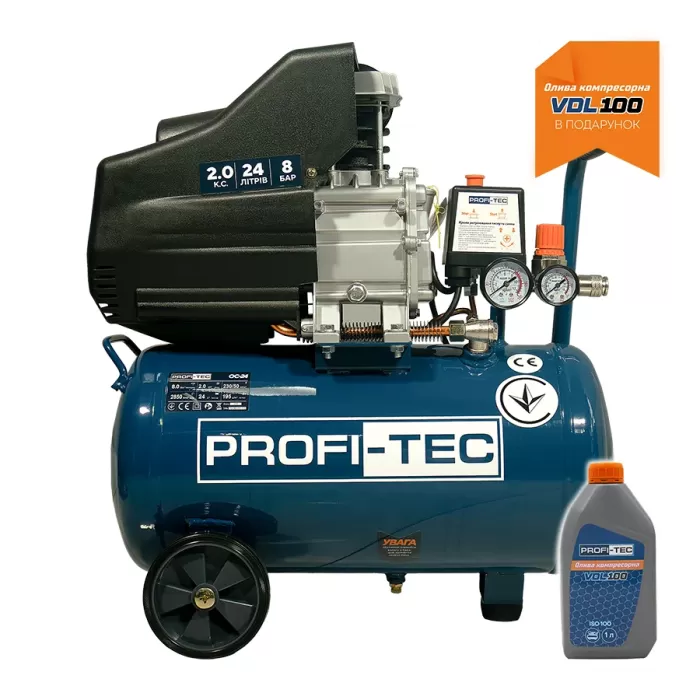 Компрессор масляный PROFI-TEC OC-24 (24 л, 1,5 кВт, 195 л/мин)