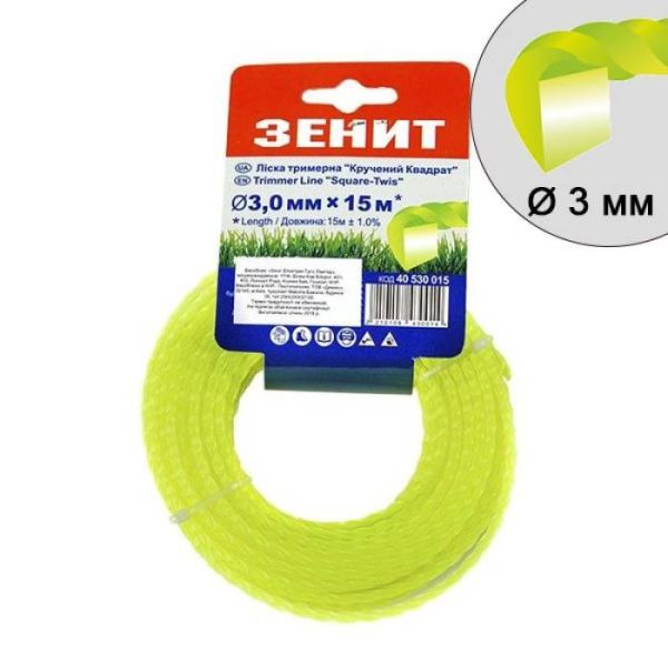 Ліска для садових тримерів "Кручений квадрат" 3.0 мм × 15 м (КРК-30-15-С)
