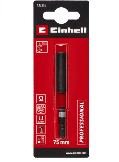 Держатель бит магнитный ударный Einhell 1/4, S2, 75 мм (133305)