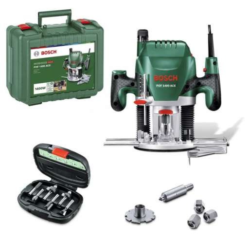 Фрезер Bosch POF 1400 ACE у кейсі з набором фрез