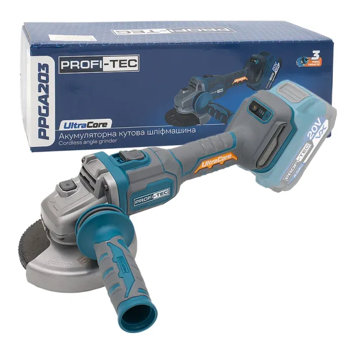 Акумуляторна кутова шліфувальна машина PROFI-TEC PPGA203 UltraCore (без акумулятора та зарядного пристрою)
