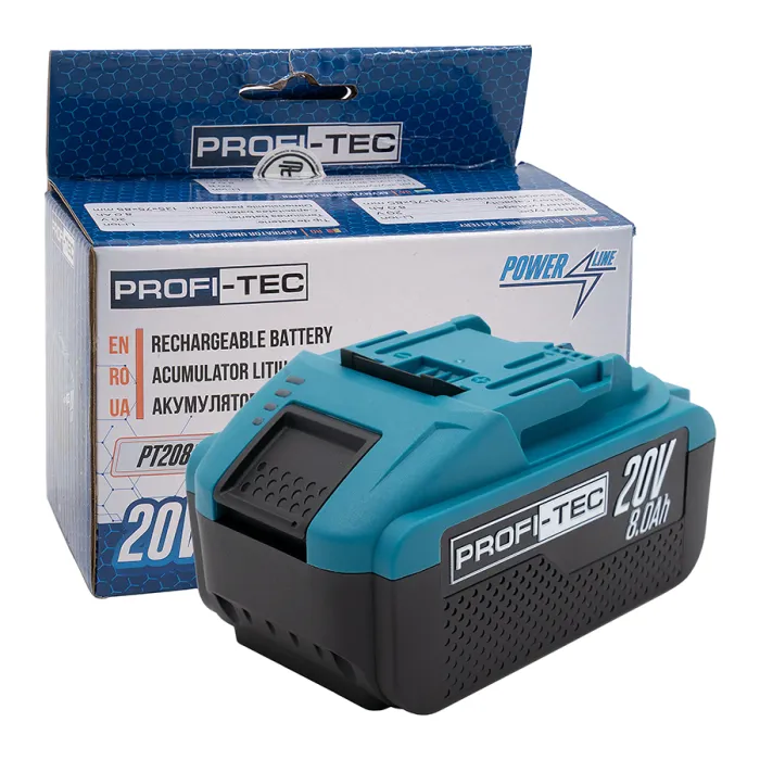 Акумуляторна батарея PROFI-TEC PT2080EP POWERLine (20 В / 8.0 Аг, високострумова, з індикатором)
