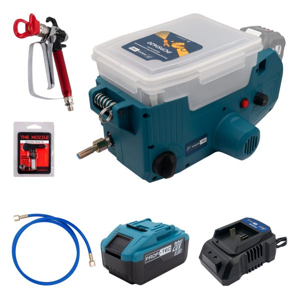 Акумуляторний безповітряний фарбопульт PROFI-TEC PCPS1420 POWERLine (1×PT2080EP (8.0 Аг), зарядний пристрій)