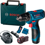 Акумуляторний дриль-шурупокрут Bosch GSR 120-LI Professional, 2 акб GBA 12V 2 Ah та з/п, в кейсі, набор 10 біт, набор 12 свердел