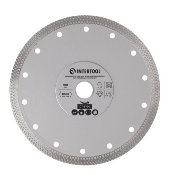 Диск отрезной алмазный со сплошной кромкой 180мм, по керамограниту INTERTOOL CT-3104