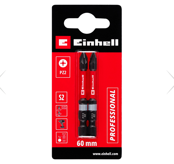 Біта ударна подвійний торсіон 60 мм, S2, PZ2, 2 шт, Einhell