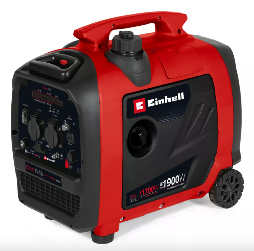Einhell TE-IG 1900 DF (Dual Fuel) Генератор бензиновий/газ інверторний, 1800 Вт, 4-тактний, бак 4.2 л, макс. потужність 1,9 кВт, сінхронний, пропан LPG, 2х230В+2хUSB