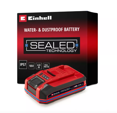 Акумулятор Einhell 18V 4,0Ah SEALED Power X-Change PLUS, Li-Ion герметичний, захист від води і пилу, макс. 900 Вт, тонкий корпус 