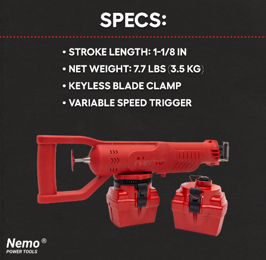 Акумуляторна підводна шабельна пила Nemo Reciprocating Saw - 50M +2 АКБ 18 В 6 Ач + Кейс