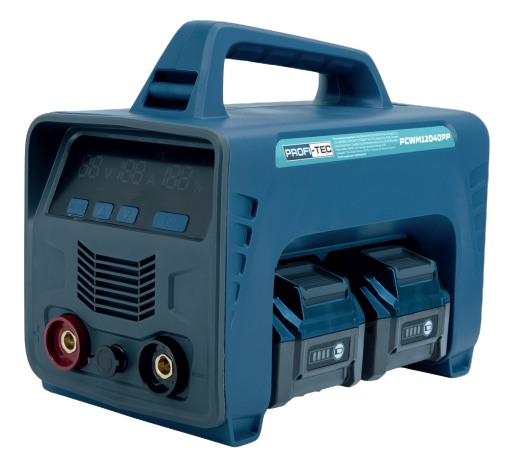 Акумуляторний зварювальний апарат PROFI-TEC PCWM12040PP, 80V (2×PT4040PP (4.0 Aг), двопортовий зарядний пристрій QBCD40/4PP dual quick
