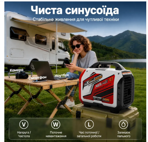 Інверторний генератор MaXpeedingRods MXR2400GT Bluetooth, ECO, LED-дисплей, 58 дБ, 2 кВт